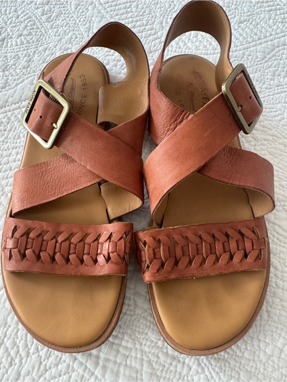 Kork-Ease Women's Burnt Orange Woven Leather Crisscross Sandals